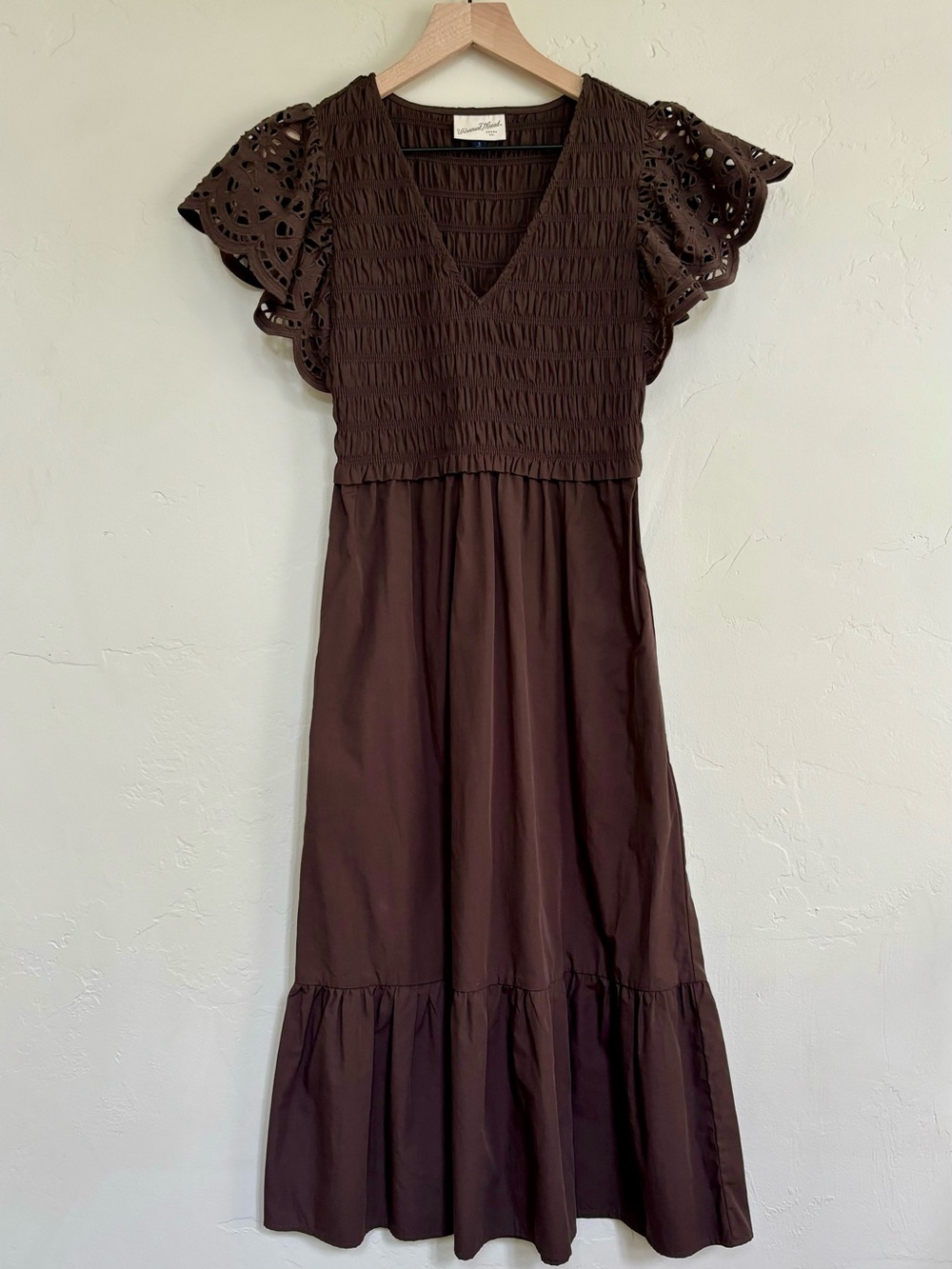 Universal Thread Women’s Flutter Short Sleeve Midi A-Line Dress Dark Brown Small